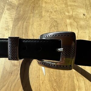 Onyx by Brighton Black Leather Belt with Silver Buckle, NWT